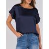 imageANRABESS Womens Summer Dressy Casual Short Sleeve Shirts Crewneck Silk Satin Business Office Work Blouse TopsNavy Blue
