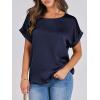 imageANRABESS Womens Summer Dressy Casual Short Sleeve Shirts Crewneck Silk Satin Business Office Work Blouse TopsNavy Blue
