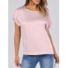 imageANRABESS Womens Summer Dressy Casual Short Sleeve Shirts Crewneck Silk Satin Business Office Work Blouse TopsPink