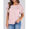 imageANRABESS Womens Summer Dressy Casual Short Sleeve Shirts Crewneck Silk Satin Business Office Work Blouse TopsPink