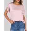 imageANRABESS Womens Summer Dressy Casual Short Sleeve Shirts Crewneck Silk Satin Business Office Work Blouse TopsPink