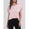 imageANRABESS Womens Summer Dressy Casual Short Sleeve Shirts Crewneck Silk Satin Business Office Work Blouse TopsPink