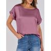 imageANRABESS Womens Summer Dressy Casual Short Sleeve Shirts Crewneck Silk Satin Business Office Work Blouse TopsPink Purple