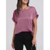 imageANRABESS Womens Summer Dressy Casual Short Sleeve Shirts Crewneck Silk Satin Business Office Work Blouse TopsPink Purple