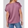 imageANRABESS Womens Summer Dressy Casual Short Sleeve Shirts Crewneck Silk Satin Business Office Work Blouse TopsPink Purple