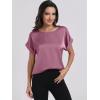imageANRABESS Womens Summer Dressy Casual Short Sleeve Shirts Crewneck Silk Satin Business Office Work Blouse TopsPink Purple