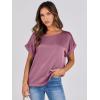 imageANRABESS Womens Summer Dressy Casual Short Sleeve Shirts Crewneck Silk Satin Business Office Work Blouse TopsPink Purple