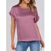 imageANRABESS Womens Summer Dressy Casual Short Sleeve Shirts Crewneck Silk Satin Business Office Work Blouse TopsPink Purple