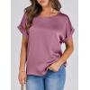 imageANRABESS Womens Summer Dressy Casual Short Sleeve Shirts Crewneck Silk Satin Business Office Work Blouse TopsPink Purple