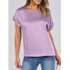 imageANRABESS Womens Summer Dressy Casual Short Sleeve Shirts Crewneck Silk Satin Business Office Work Blouse TopsPurple