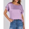 imageANRABESS Womens Summer Dressy Casual Short Sleeve Shirts Crewneck Silk Satin Business Office Work Blouse TopsPurple