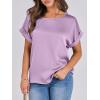 imageANRABESS Womens Summer Dressy Casual Short Sleeve Shirts Crewneck Silk Satin Business Office Work Blouse TopsPurple