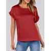 imageANRABESS Womens Summer Dressy Casual Short Sleeve Shirts Crewneck Silk Satin Business Office Work Blouse TopsRed