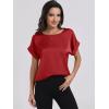 imageANRABESS Womens Summer Dressy Casual Short Sleeve Shirts Crewneck Silk Satin Business Office Work Blouse TopsRed