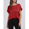 imageANRABESS Womens Summer Dressy Casual Short Sleeve Shirts Crewneck Silk Satin Business Office Work Blouse TopsRed