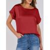 imageANRABESS Womens Summer Dressy Casual Short Sleeve Shirts Crewneck Silk Satin Business Office Work Blouse TopsRed