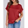 imageANRABESS Womens Summer Dressy Casual Short Sleeve Shirts Crewneck Silk Satin Business Office Work Blouse TopsRed