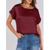 imageANRABESS Womens Summer Dressy Casual Short Sleeve Shirts Crewneck Silk Satin Business Office Work Blouse TopsWine Red