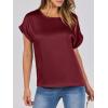 imageANRABESS Womens Summer Dressy Casual Short Sleeve Shirts Crewneck Silk Satin Business Office Work Blouse TopsWine Red