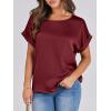 imageANRABESS Womens Summer Dressy Casual Short Sleeve Shirts Crewneck Silk Satin Business Office Work Blouse TopsWine Red