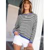 imageANRABESS Womens Sweaters Striped Color Block Long Sleeve Crewneck Casual Loose Knitted Pullover Shirts 2025 Fall Trendy TopsBlack White Blue