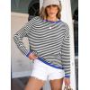 imageANRABESS Womens Sweaters Striped Color Block Long Sleeve Crewneck Casual Loose Knitted Pullover Shirts 2025 Fall Trendy TopsBlack White Blue
