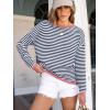 imageANRABESS Womens Sweaters Striped Color Block Long Sleeve Crewneck Casual Loose Knitted Pullover Shirts 2025 Fall Trendy TopsBlue White Pink