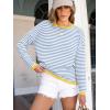imageANRABESS Womens Sweaters Striped Color Block Long Sleeve Crewneck Casual Loose Knitted Pullover Shirts 2025 Fall Trendy TopsBlue White Yellow