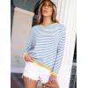 imageANRABESS Womens Sweaters Striped Color Block Long Sleeve Crewneck Casual Loose Knitted Pullover Shirts 2025 Fall Trendy TopsBlue White Yellow