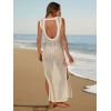imageANRABESS Womens Swimsuit Cover Up Sleeveless Hollow Knit Bikini Swimwear Bathing Suit Coverup Crochet Beach DressBeige