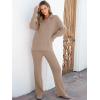 imageANRABESS Womens Two Piece Outfits Sweater Sets Waffle Knit Pullover Wide Leg Pants Tracksuit Sweatsuits Matching Lounge SetKhaki