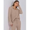 imageANRABESS Womens Two Piece Outfits Sweater Sets Waffle Knit Pullover Wide Leg Pants Tracksuit Sweatsuits Matching Lounge SetKhaki