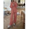 imageANRABESS Womens Two Piece Outfits Sweater Sets Waffle Knit Pullover Wide Leg Pants Tracksuit Sweatsuits Matching Lounge SetRust