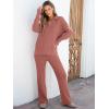 imageANRABESS Womens Two Piece Outfits Sweater Sets Waffle Knit Pullover Wide Leg Pants Tracksuit Sweatsuits Matching Lounge SetRust