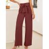 imageANRABESS Womens Wide Leg Palazzo Pants Belted High Waisted Business Casual Flowy Long Trousers with PocketsRed