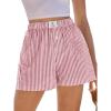 imageANRABESS Boxer Shorts for Women Gingham Pajama 2025 Summer Casual Lounge Sleep Plaid Shorts Y2K Beach BottomsRed White Stripe