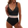 imageANRABESS One Piece Swimsuit for Women Tummy Control V Neck Slimming Sexy Bathing Suit Color Block Padded Beach SwimwearBlack