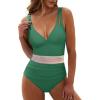 imageANRABESS One Piece Swimsuit for Women Tummy Control V Neck Slimming Sexy Bathing Suit Color Block Padded Beach SwimwearGreen