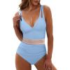 imageANRABESS One Piece Swimsuit for Women Tummy Control V Neck Slimming Sexy Bathing Suit Color Block Padded Beach SwimwearSky Blue
