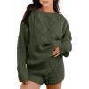 imageANRABESS Women 2 Piece Outfits Sweater Lounge Loungewear Sets 2025 Fall Cable Knit Oversized Sweaters Shorts Matching SetsArmy Green
