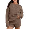 imageANRABESS Women 2 Piece Outfits Sweater Lounge Loungewear Sets 2025 Fall Cable Knit Oversized Sweaters Shorts Matching SetsBrown