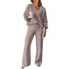 imageANRABESS Women 2 Piece Outfits Sweater Lounge Sets Long Sleeve Cable Knit Pullover and Wide Leg Pants Tracksuit Matching SetRed Khaki