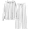 imageANRABESS Women 2 Piece Outfits Sweater Sets Loose Long Sleeve Hoodies Knit Pullover Wide Leg Pants 2025 Fall Lounge SweatsuitWhite