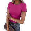 imageANRABESS Women Short Sleeve Crewneck Ribbed Knit Slim Fitted Shirts Summer Tops Basic Tee TShirt Casual Spring 2025 ClothesHot Pink