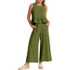 imageANRABESS Women Summer 2 Piece Outfits Sleeveless Tank Crop Top Wide Leg Pants Linen Jumpsuits Lounge Matching Beach SetsArmy Green