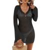 imageANRABESS Women Swimsuit Crochet Cover Up Summer 2025 V Neck Swim Bathing Suit Swimwear Sexy Beach Vacation DressBlack