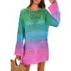 imageANRABESS Women Swimsuit Crochet Swim Cover Up 2025 Summer Bathing Suit Swimwear Mesh Knit Beach Dress Vacation OutfitsRainbow Stripe Colorful
