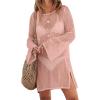 imageANRABESS Women Swimsuit Swim Coverup 2025 Long Sleeve Mini Crochet Pool Bathing Suit Swimwear Mesh Knit Beach Vacation DressNude Pink