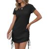 imageANRABESS Women Swimwear Cover Up Short Sleeve Knit T Shirt Dress 2025 Summer Beach Drawstring Swim Suit Crochet Mini DressesBlack