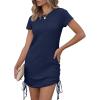 imageANRABESS Women Swimwear Cover Up Short Sleeve Knit T Shirt Dress 2025 Summer Beach Drawstring Swim Suit Crochet Mini DressesDeep Blue